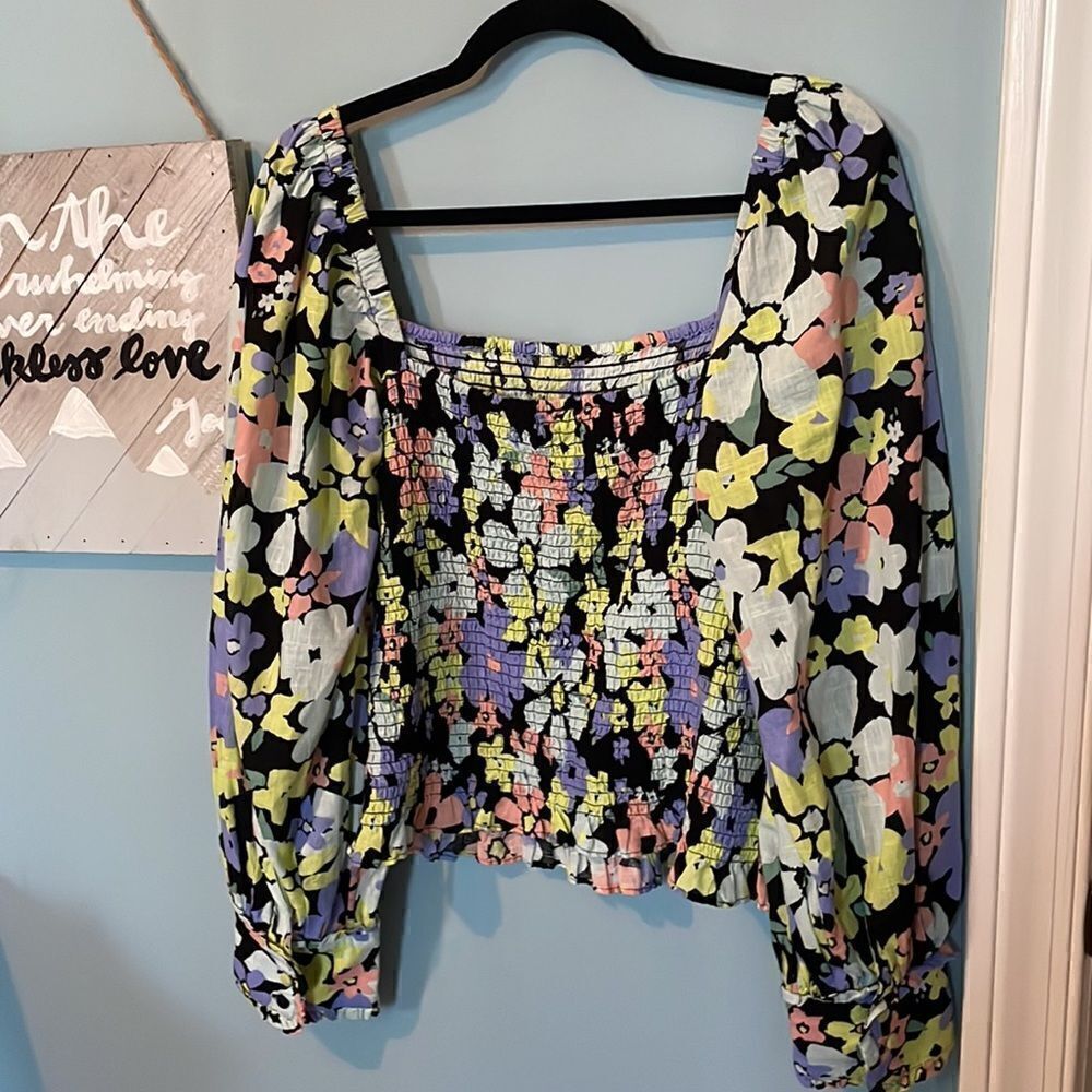 Free People Floral Puff-Sleeve Top - L - NWOT - Picture 6 of 7